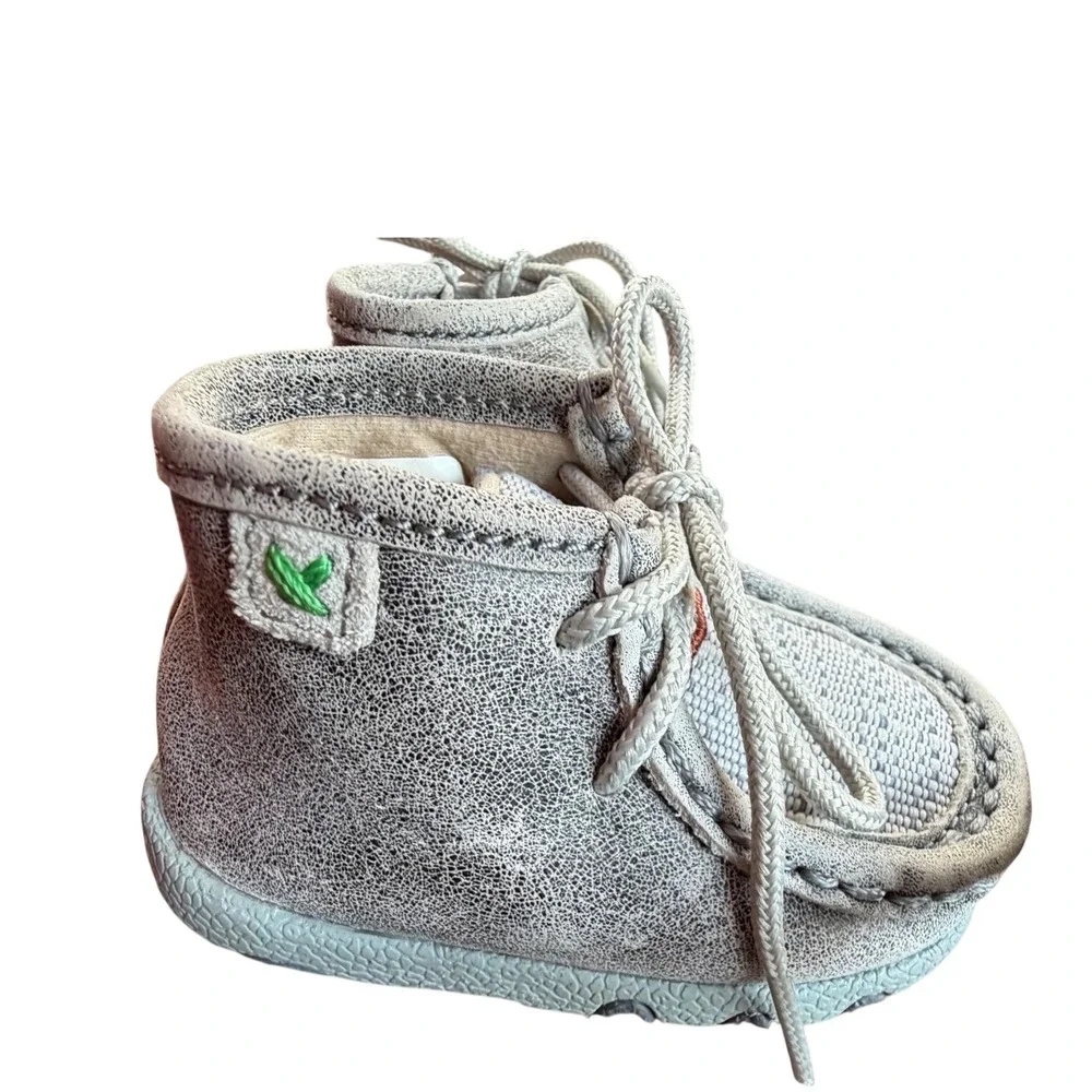 Twisted X Infant Grey Crackle Leather Woven Moccasins ICA0012 Size 2M